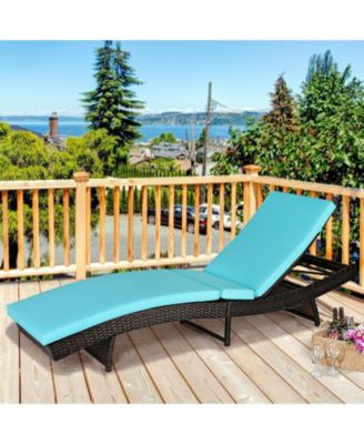Patio Folding Adjustable Rattan Chaise Lounge Chair with Cushion