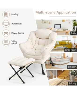 Modern Accent Sofa Chair with Folding Footrest and Side Pocket