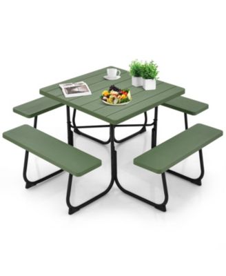 Outdoor Picnic Table with 4 Benches and Umbrella Hole