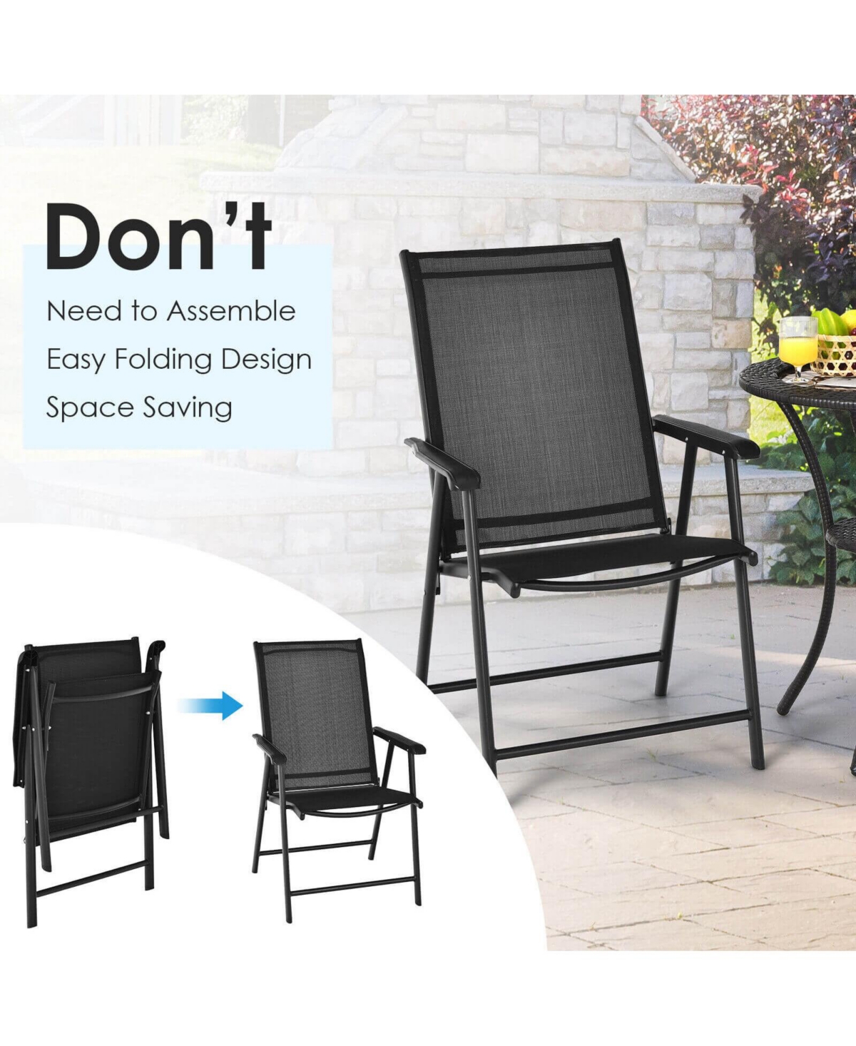 Gouun Set of 2 Outdoor Patio Folding Chair with Ergonomic Armrests