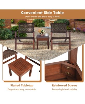 3 Pieces Outdoor Wooden Patio Rattan Furniture Set