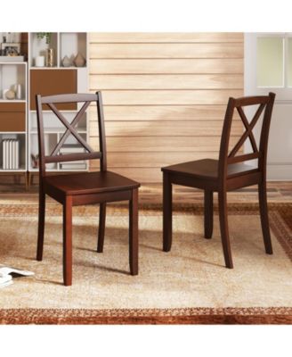 Wood Dining Chair Set of 2 with Rubber Wood Legs and Curved Backrest