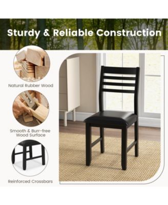 Wooden Dining Chair Set of 2 with Rubber Wood Frame and Padded Cushion