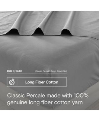DOZ 100% Long Staple Percale Cotton Duvet Cover Set, Hotel Cool Crisp, Breathable, Durable