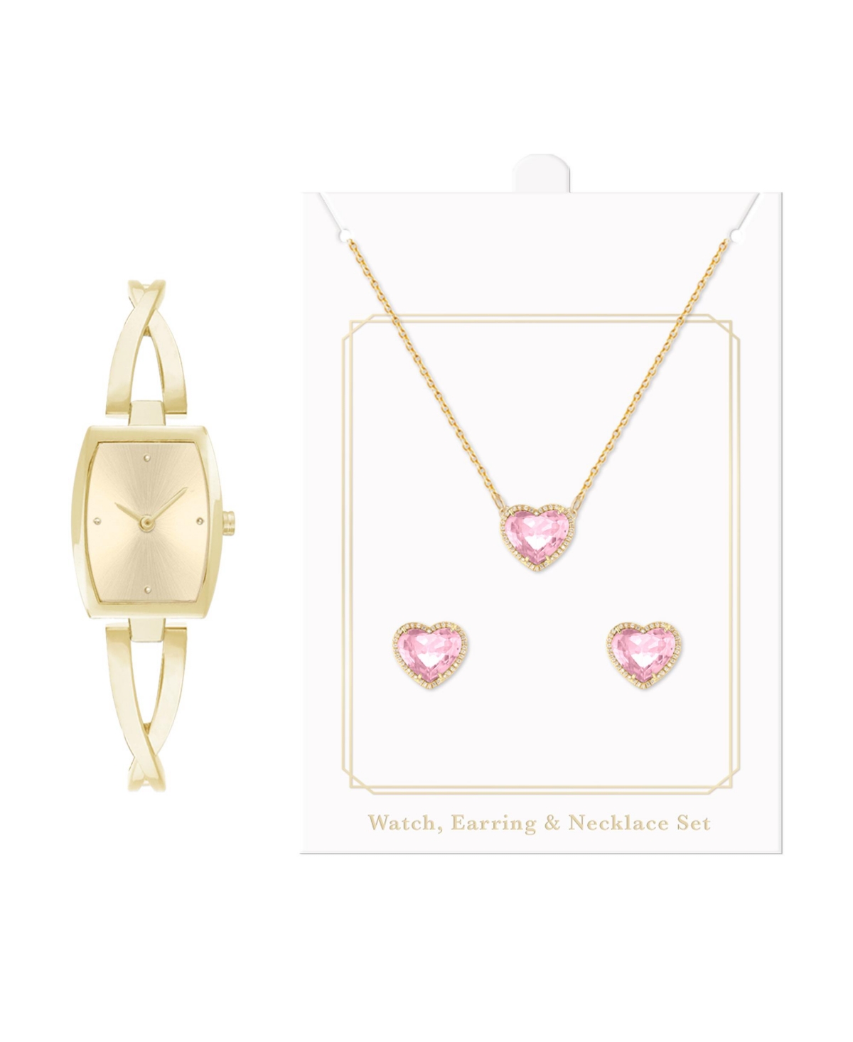Women's Quartz Gold-Tone Alloy Bracelet Analog Watch 22mm Gift Set - Shiny Gold, Light Champagne Sunray
