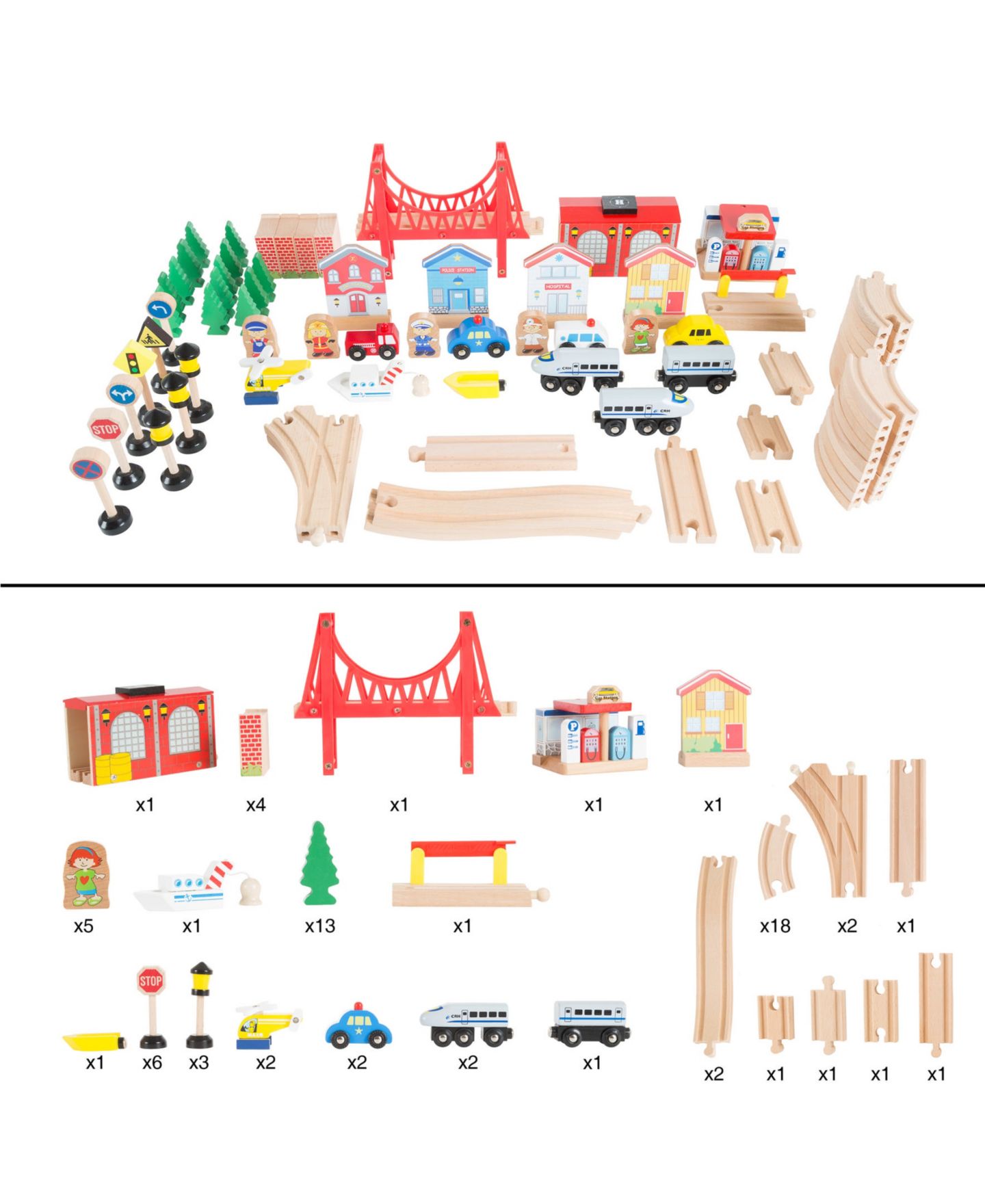 Детские игрушки Trademark Global Wooden 75-Piece Train Set With Play Table, Ages 3+ — фото 2