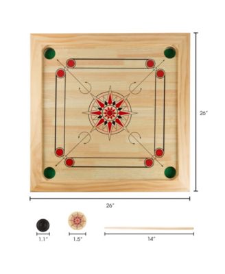 Hey Play Wooden Carrom Board Game with Cue Sticks
