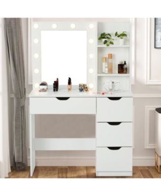 Makeup Vanity with Drawers, Vanity Desk with Mirror and Lights in 3 Colors