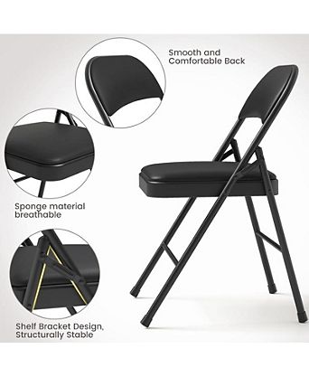 4 Pack Folding Chairs With Padded Cushion and Back, Folding Chairs for Outside, Foldable Chairs With Metal Frame Hold Up to 350 Lbs, Metal Chairs for Home, Office, Indoor & Outdoor Events