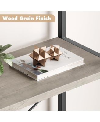 Bookshelf 5 Tier Bookcase Arched Display Racks Tall Standing Bookshelves Metal Frame Farmhouse Storage Rack Shelf Grey Book Shelf for Bedroom, Living Room, Home Office