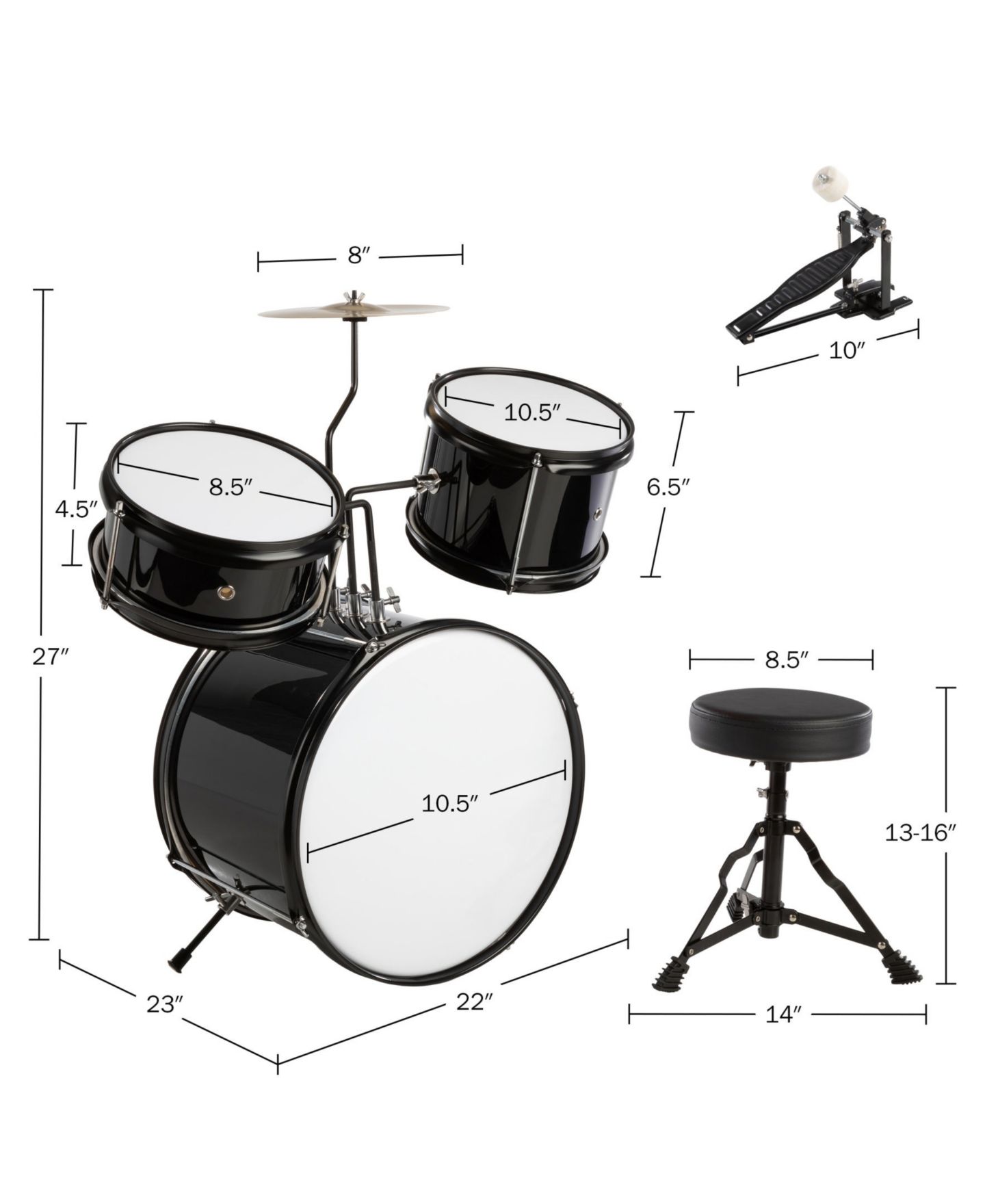 Детские игрушки Trademark Global Hey Play 3-Piece Beginner Drum Set — фото 3
