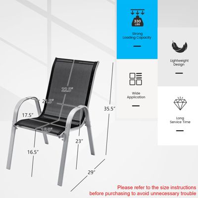 4PCS Patio Stacking Dining Chairs w/ Curved Armrests & Breathable Seat Fabric