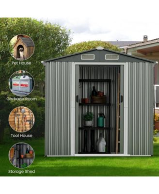 6 x 4 Feet Galvanized Steel Storage Shed with Lockable Sliding Doors