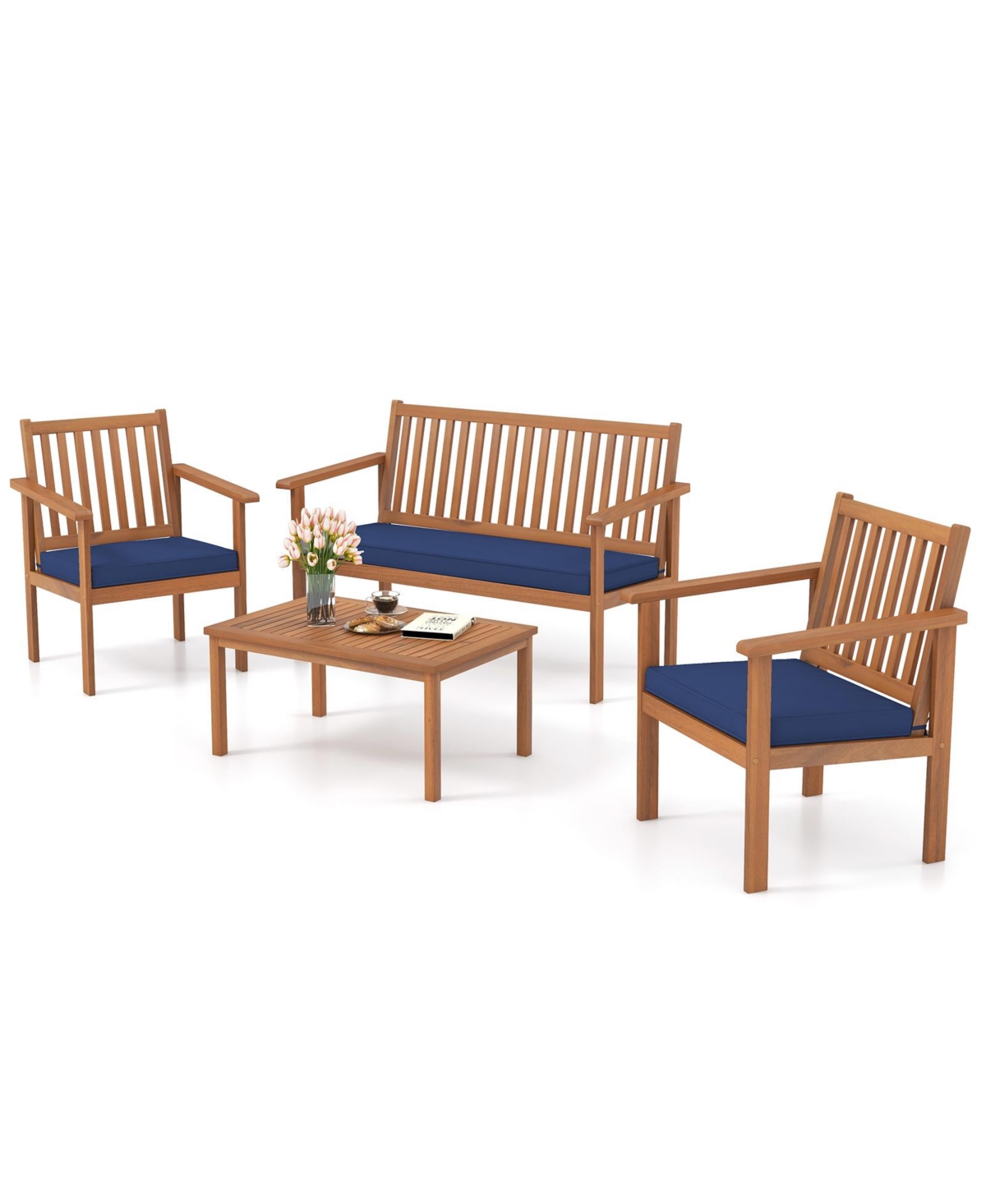 Gouun 4 Piece Patio Wood Furniture Set Acacia Wood Sofa Set with Loveseat