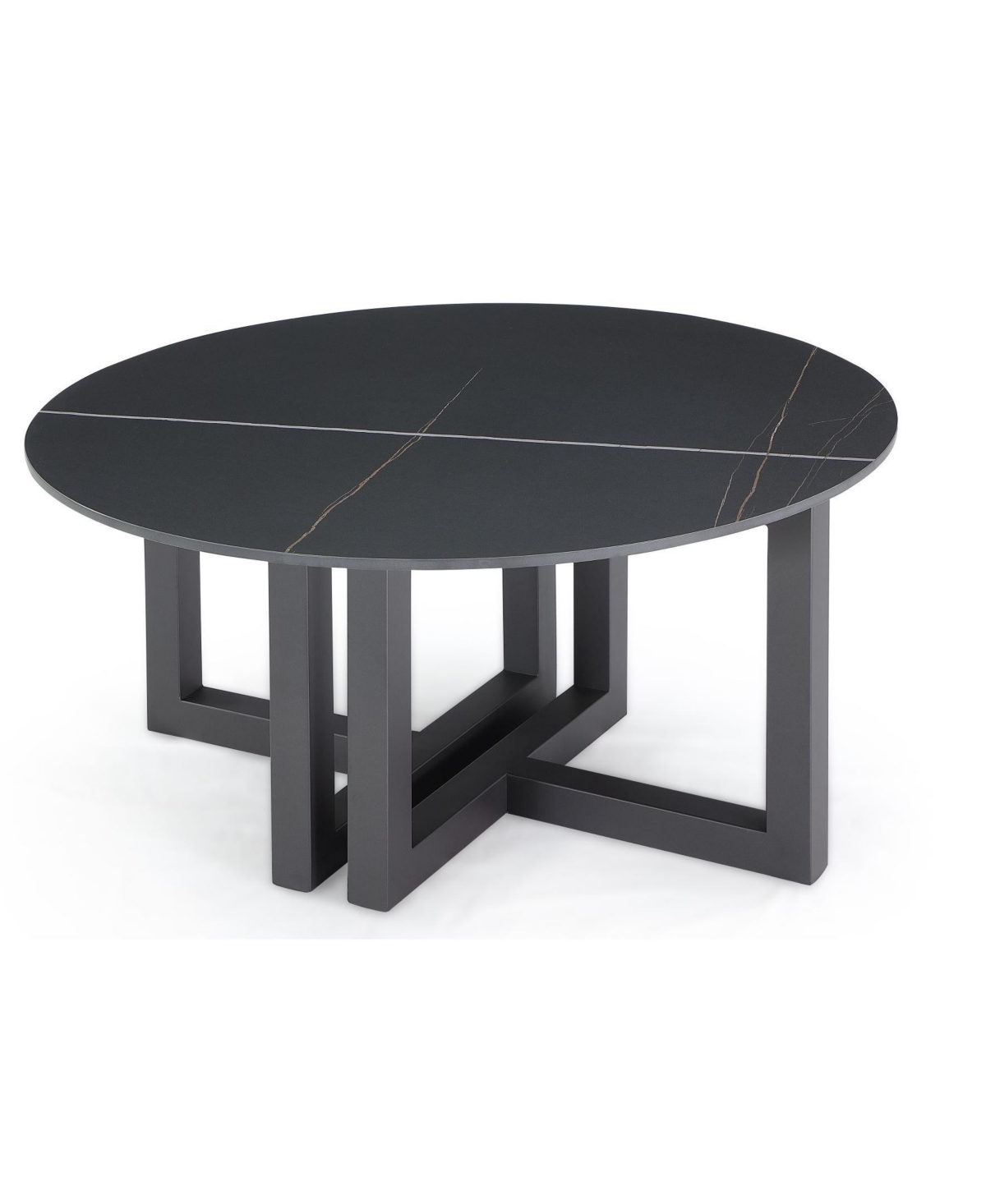 Macy's Emila 38" Round Sintered Stone Mix And Match Coffee Table In Black Sintered Stone,gunmetal