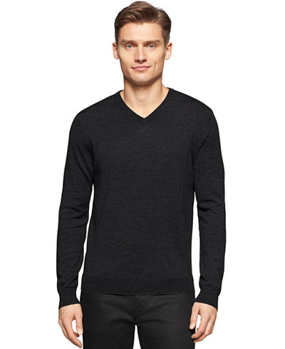 Calvin Klein Big and Tall Merino V-Neck Sweater - Sweaters - Men - Macy's