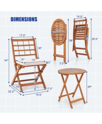 3 Pieces Acacia Wood Patio Bistro Set with Cushions