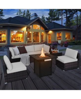 7 Pieces Patio Furniture Set with 28 Inches 50000 BTU Propane Gas Fire Pit Table