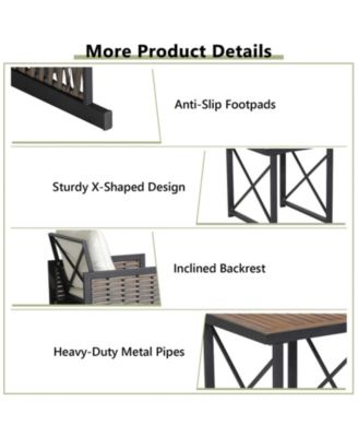 3 Pieces Patio Rattan Furniture Set with Acacia Wood Tabletop