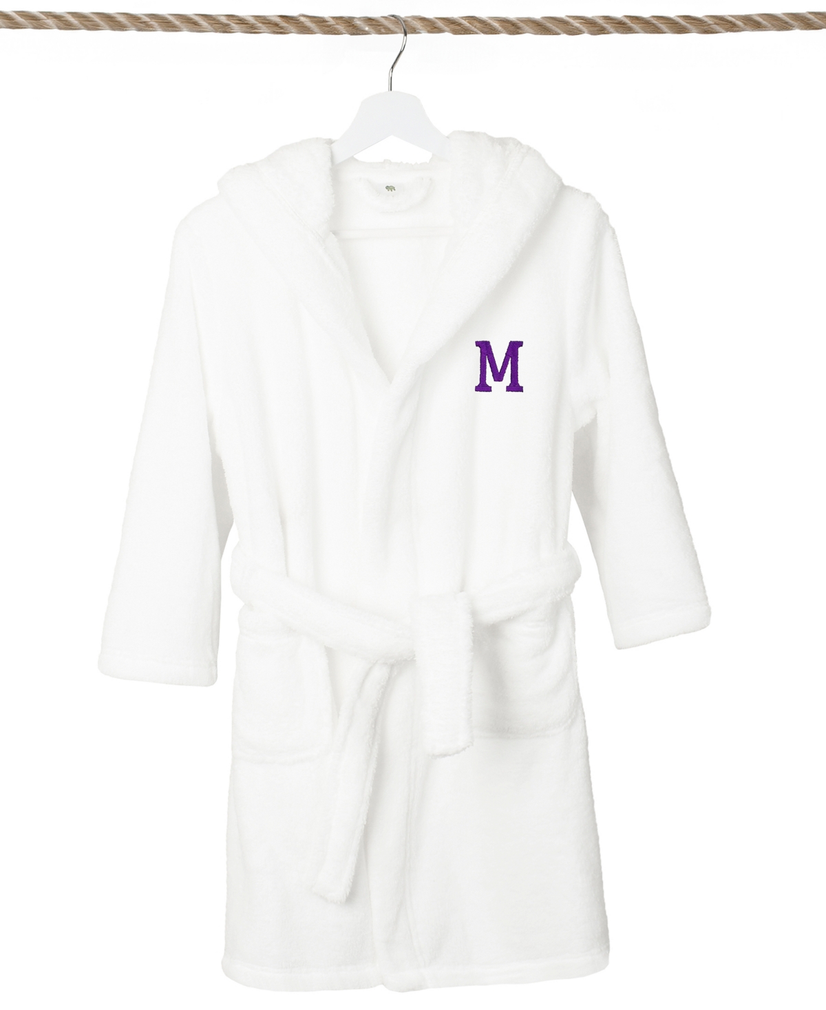 Linum Home Personalized Kids Super Plush Hooded Bathrobe In White,purple M