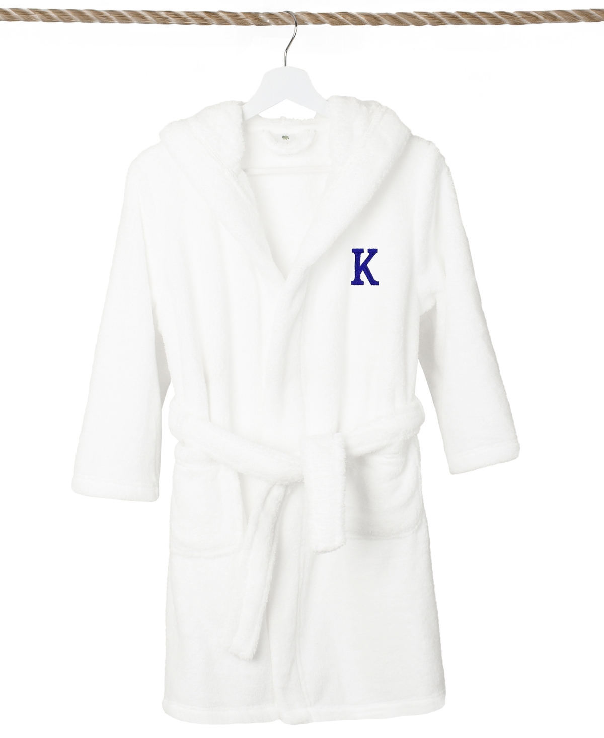 Linum Home Personalized Kids Super Plush Hooded Bathrobe In White,navy K