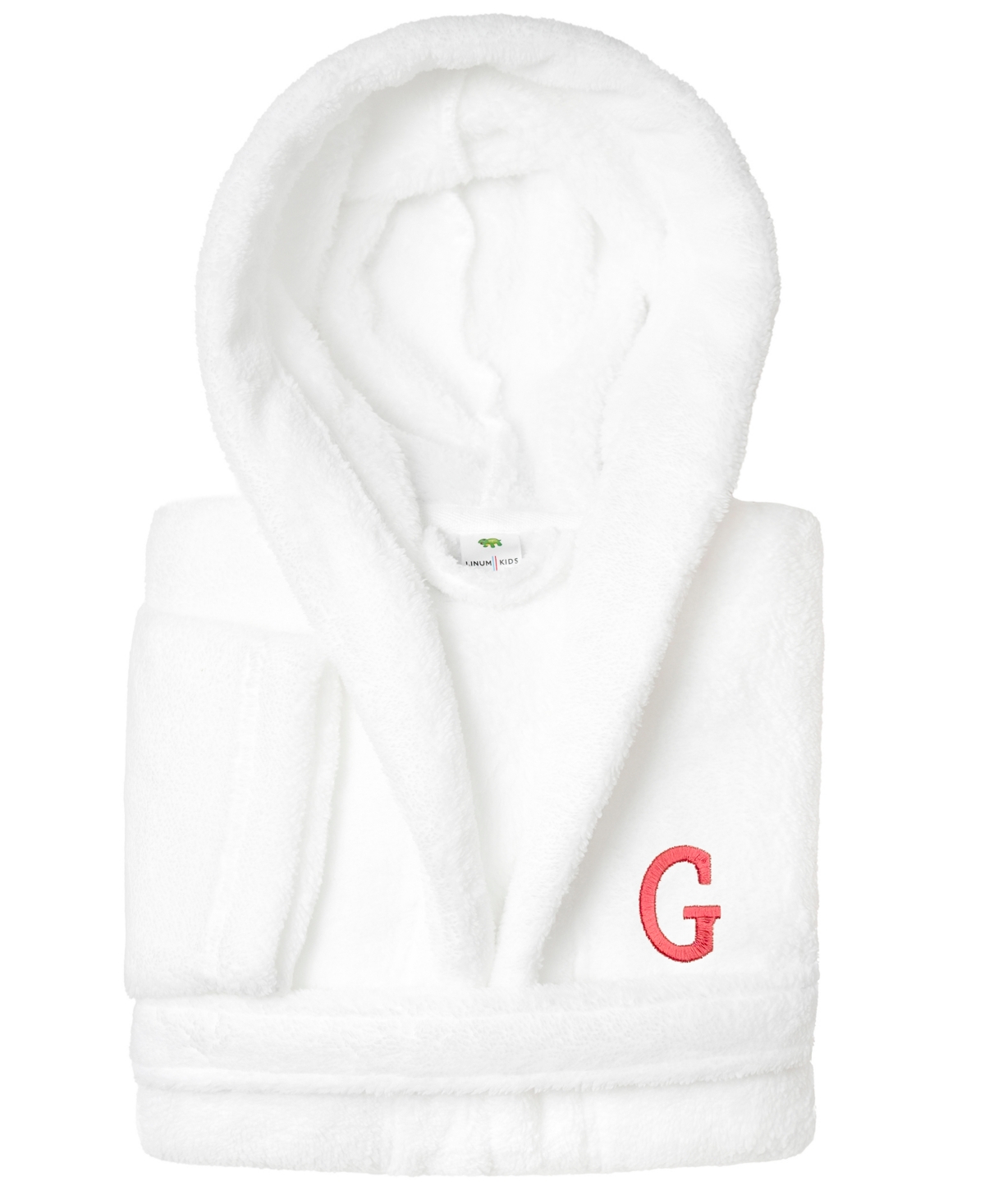 Linum Home Personalized Kids Super Plush Hooded Bathrobe In White,pink G