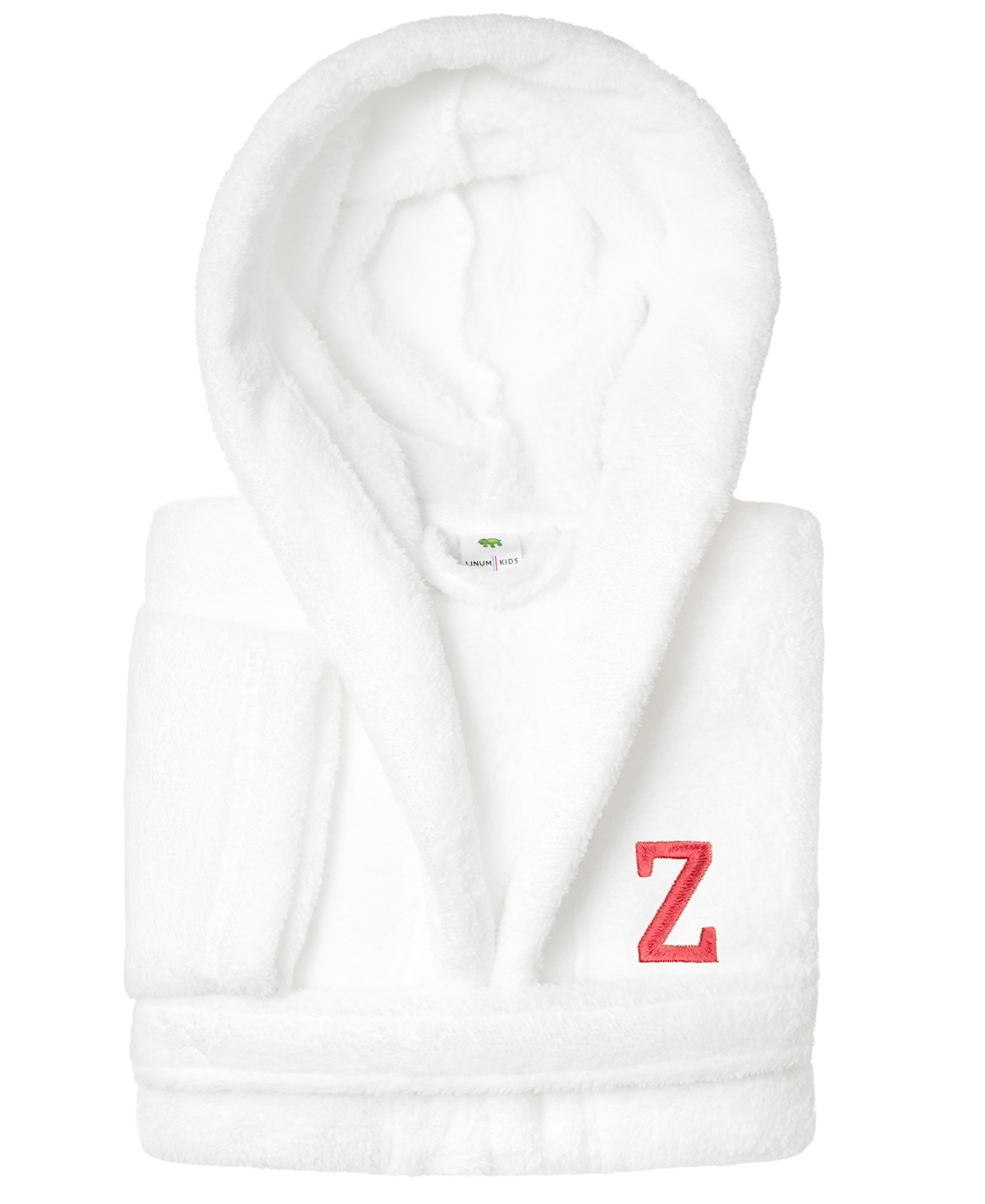 Linum Home Personalized Kids Super Plush Hooded Bathrobe In White,pink Z