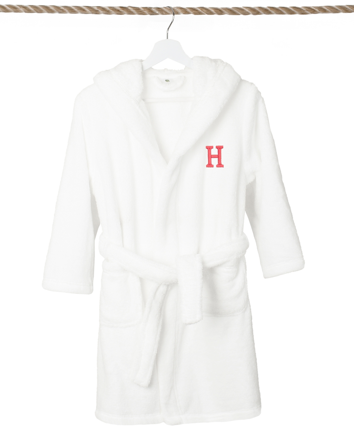 Linum Home Personalized Kids Super Plush Hooded Bathrobe In White,pink H
