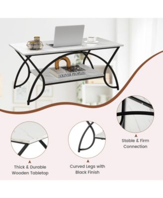 2-Tier Faux Marble Table with Marble Top and Metal Frame