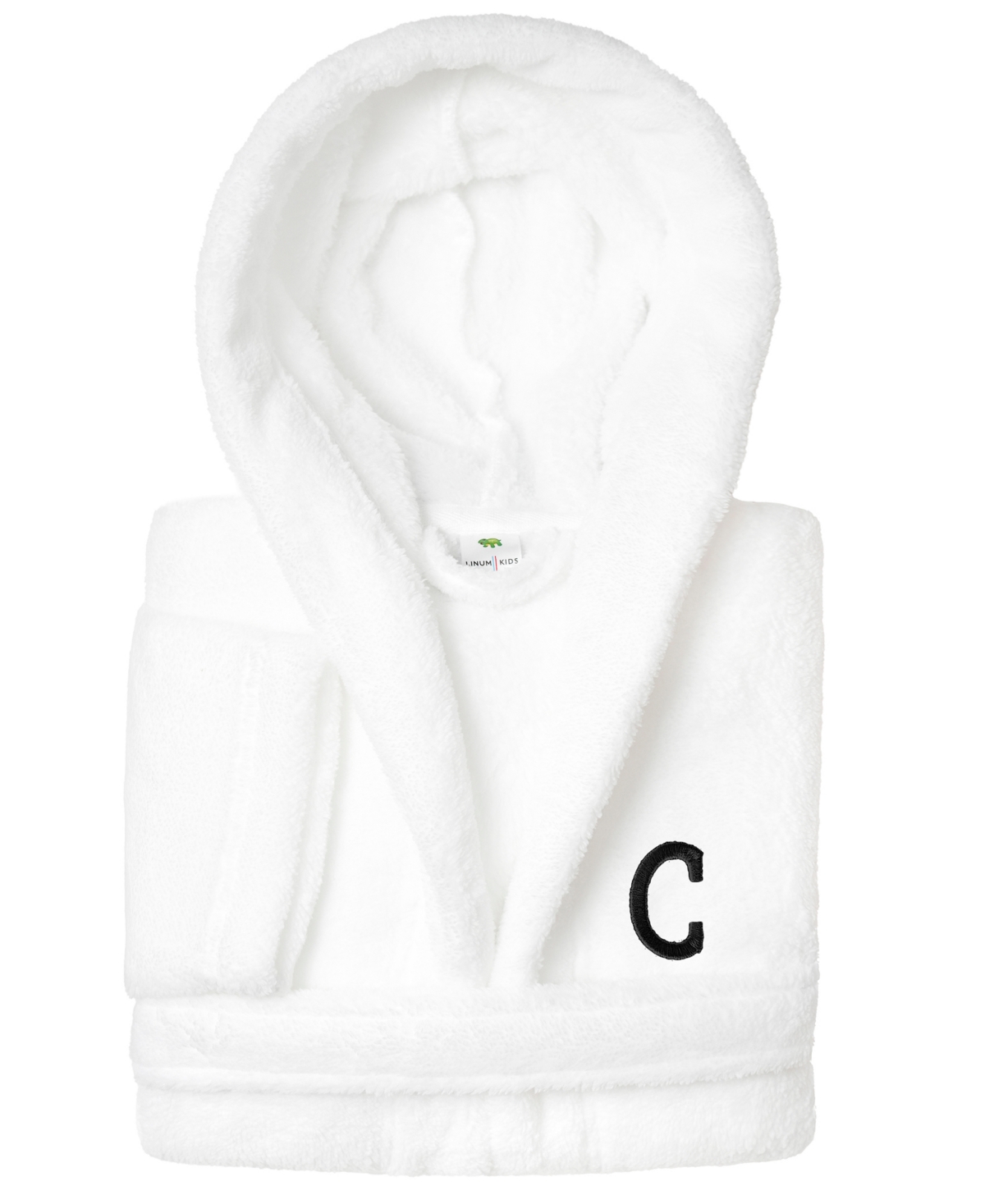 Linum Home Personalized Kids Super Plush Hooded Bathrobe In White,black C