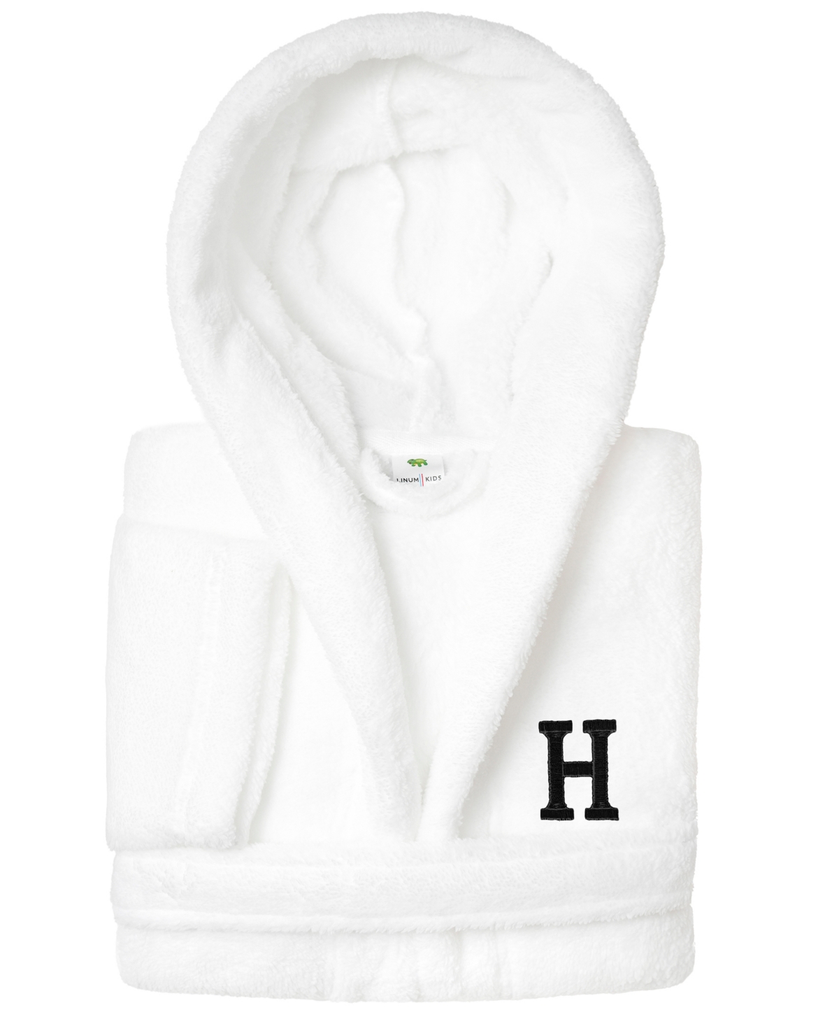 Linum Home Personalized Kids Super Plush Hooded Bathrobe In White,black H