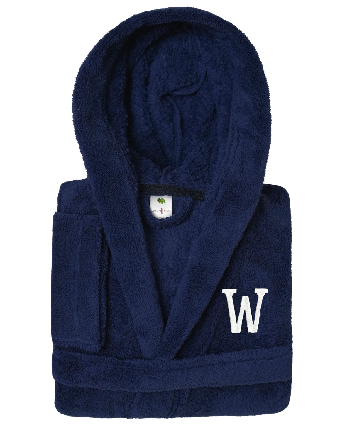 Linum Home Personalized Kids Super Plush Hooded Bathrobe In Navy,white W