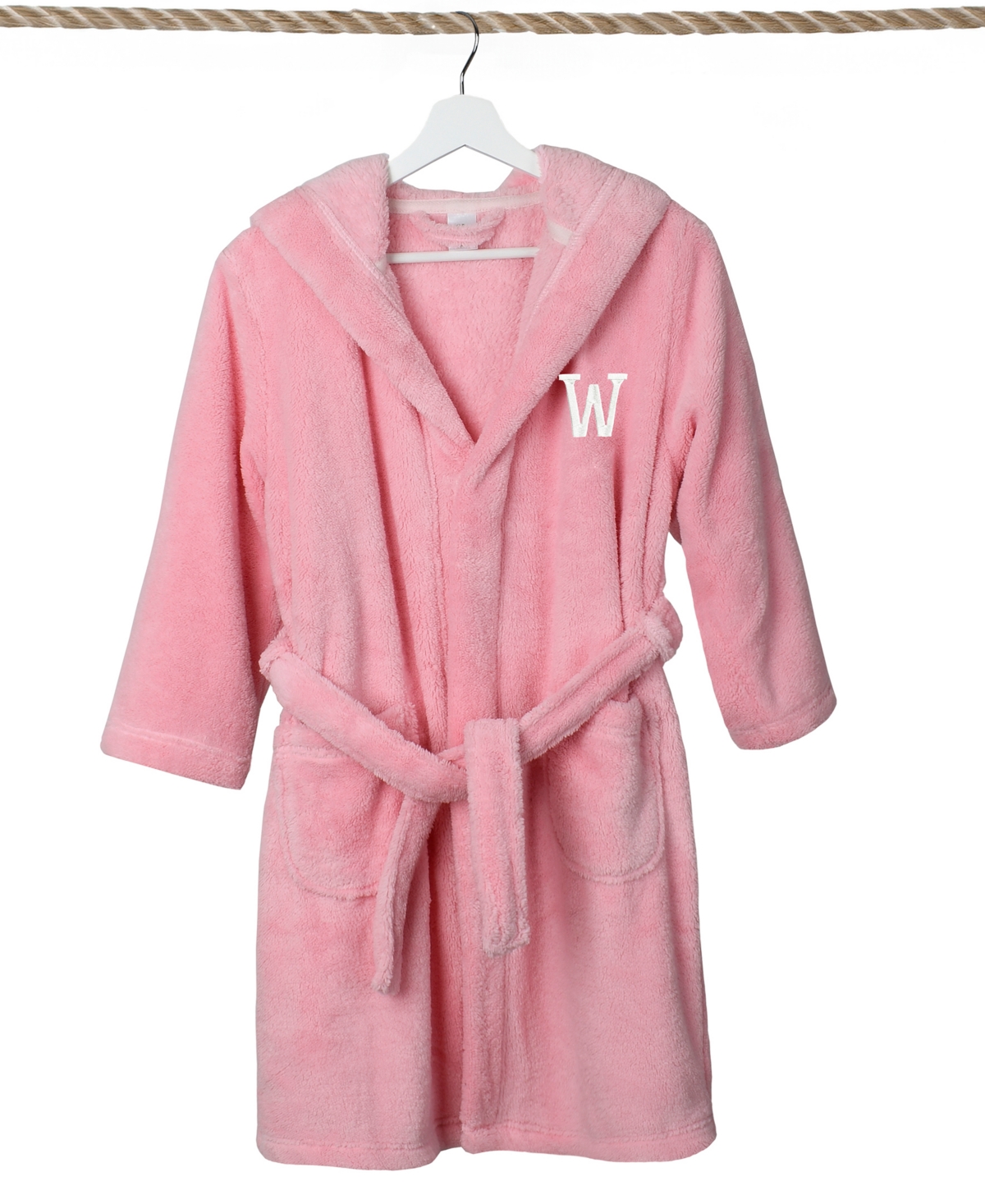 Linum Home Personalized Kids Super Plush Hooded Bathrobe In Pink,white W