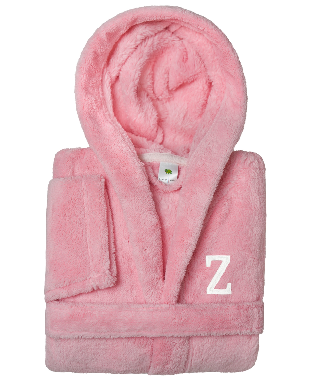 Linum Home Personalized Kids Super Plush Hooded Bathrobe In Pink,white Z