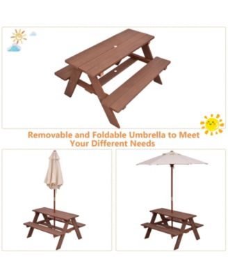 Outdoor 4-Seat Kid's Picnic Table Bench with Umbrella