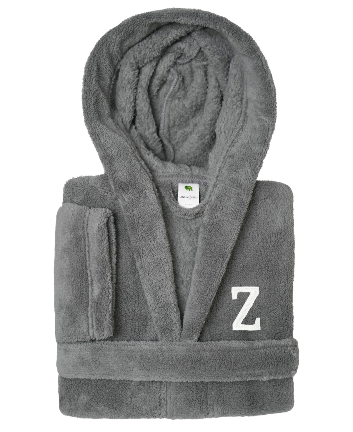 Linum Home Personalized Kids Super Plush Hooded Bathrobe In Grey,white Z