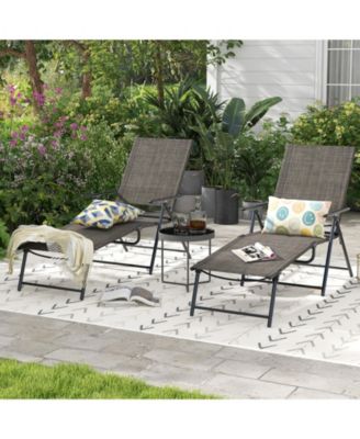 2 Piece Patio Folding Chaise Lounge Chairs Recliner with 6-Level Backrest
