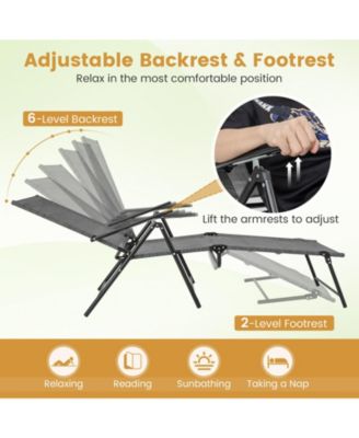 2 Piece Patio Folding Chaise Lounge Chairs Recliner with 6-Level Backrest
