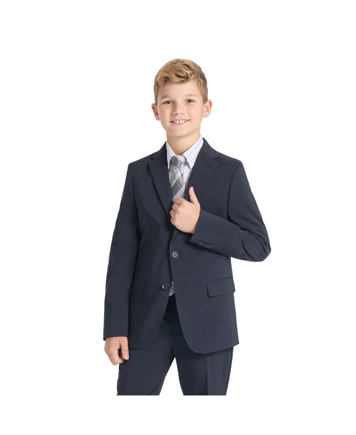 Kenneth Cole Reaction Big Boys Melange Slim Suit In Navy