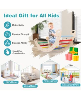 4-in-1 Multifunctional Wooden Climbing Toys with Rocker and Crawling Tunnel