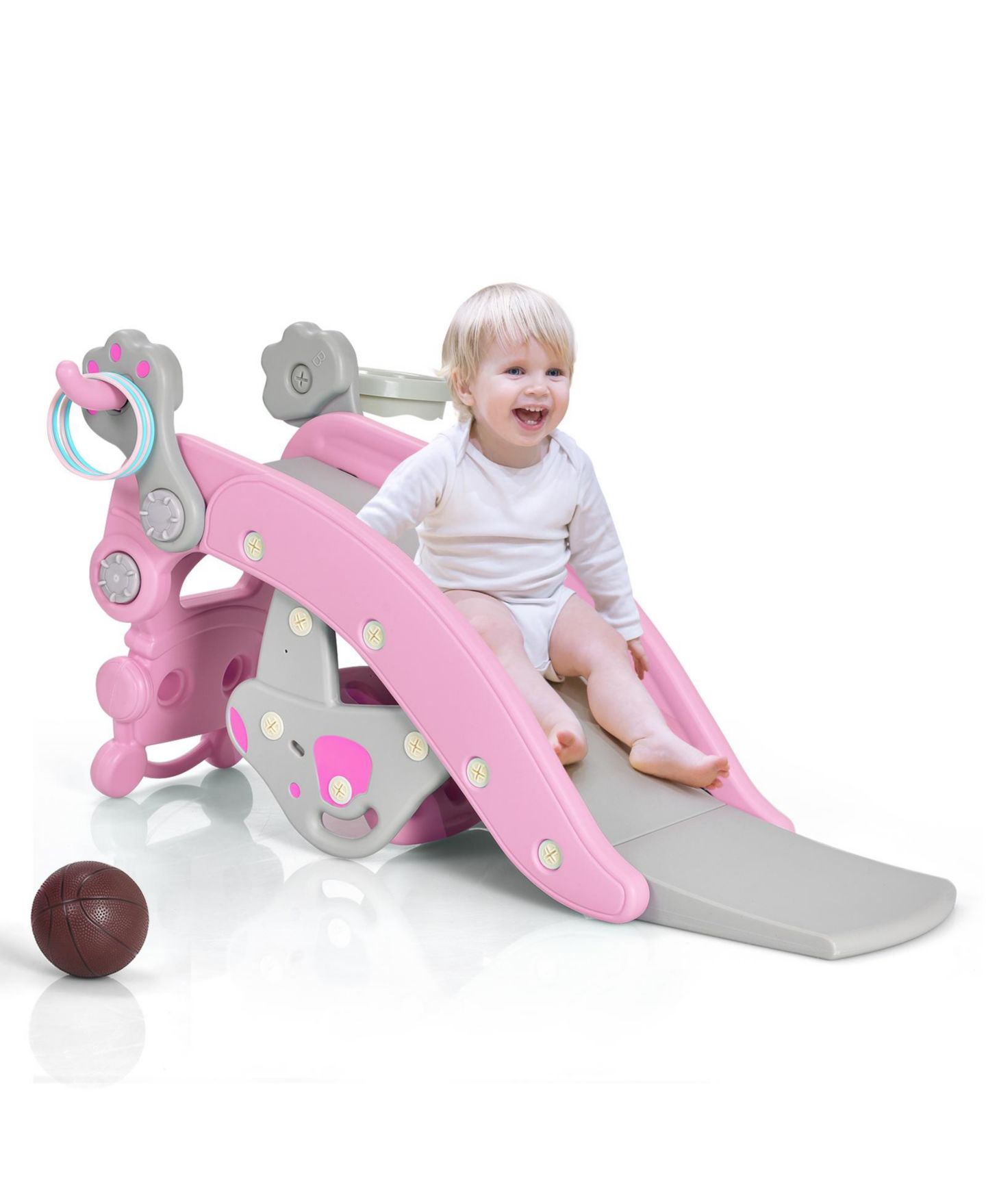 Детские игрушки GOUUN 4-in-1 Penguin Rocking Horse and Slide Set, Ages 1-5, цвет: Розовый — фото 3