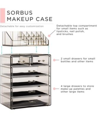 2 Piece Acrylic Makeup and Jewelry Storage Organizer Case (6 Drawers and Lipstick Tray