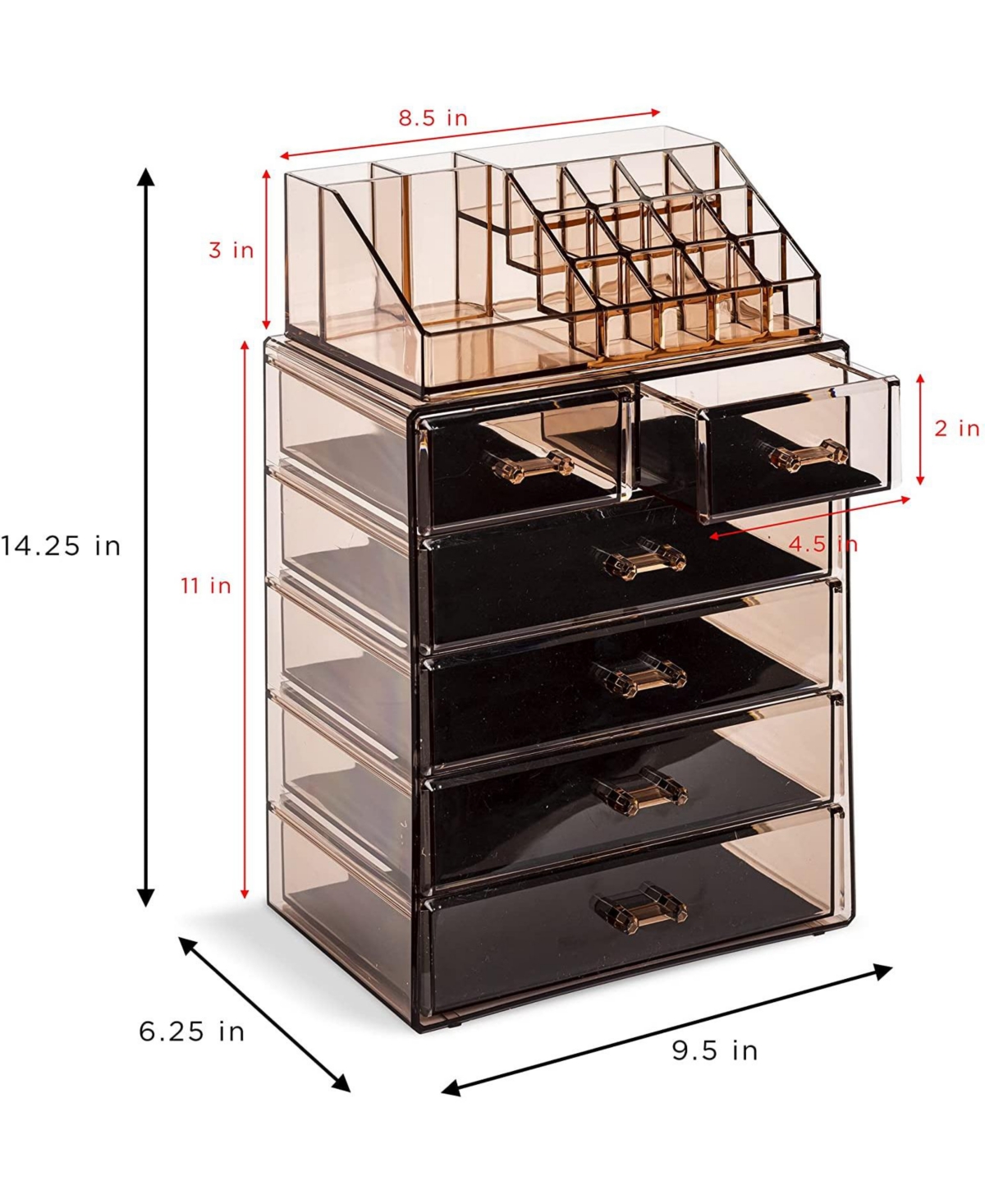 Sorbus 2 Piece Acrylic Makeup and Jewelry Storage Organizer Case (6 Drawers and Lipstick Tray
