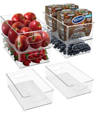 6 Pack Medium Stackable Clear Storage Bins with Handles