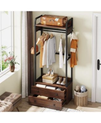 Freestanding Closet Organizer Small Clothes Rack with Drawers and Shelves, Heavy Duty Coat Rack Small Garment Rack Industrial Hall Tree for Entryway, Bedroom