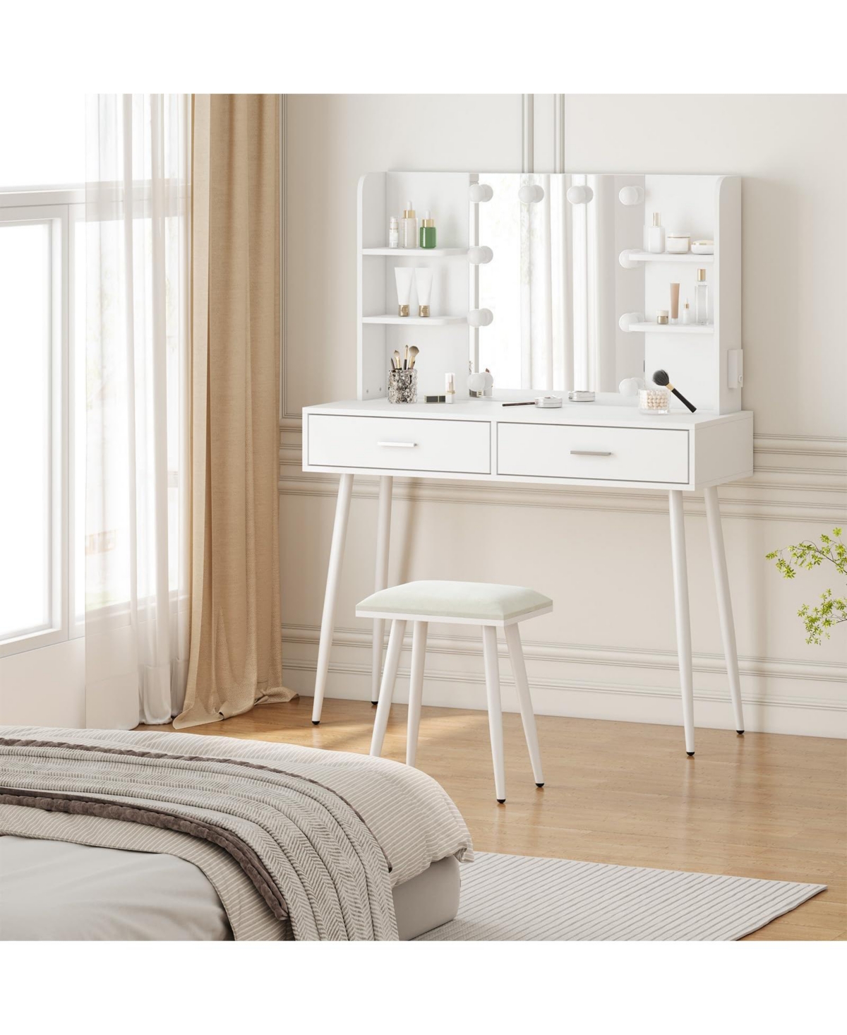 gaomon Vanity Desk with Mirror and Lights, Makeup Vanity Table with Drawers