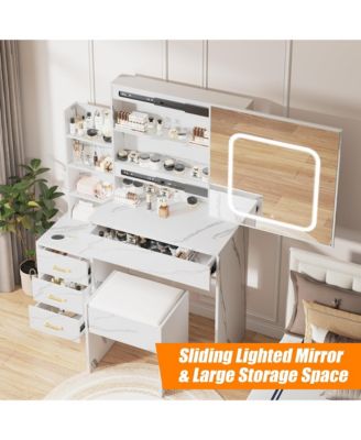 Vanity Desk with Sliding Mirror and Lights