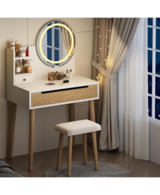 Vanity Desk with Stool - Makeup Table with Touch Light Mirror