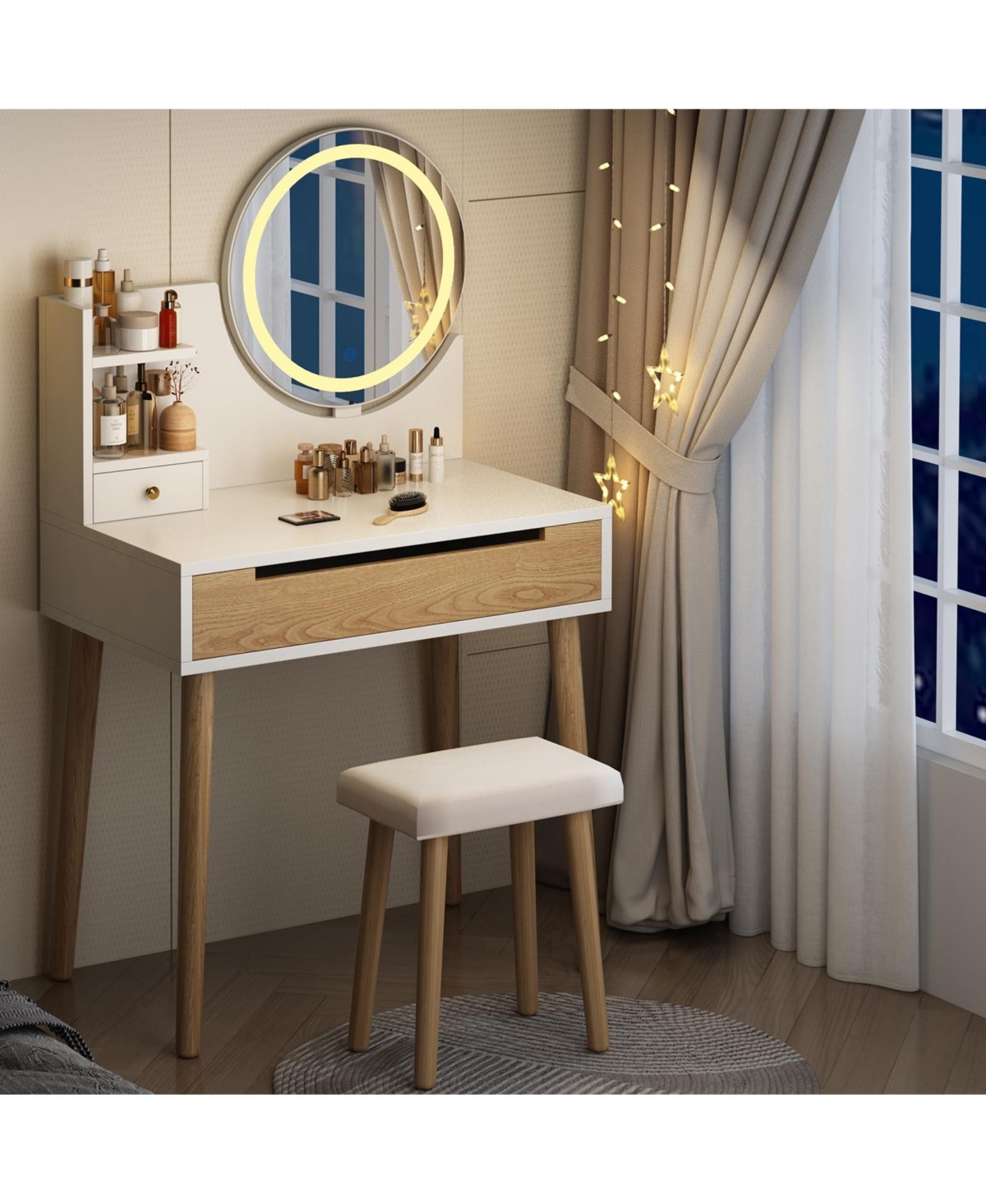 gaomon Vanity Desk with Stool - Makeup Table with Touch Light Mirror