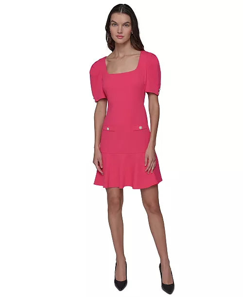 women's puff-sleeve flounce-hem dress